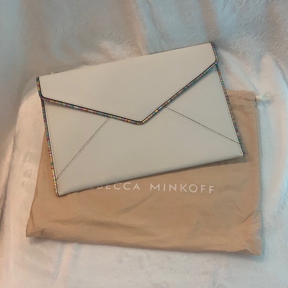 Rebecca Minkoff White Leather with colorful zipper detail Leo Clutch w/Dust Bag! - Picture 10 of 11